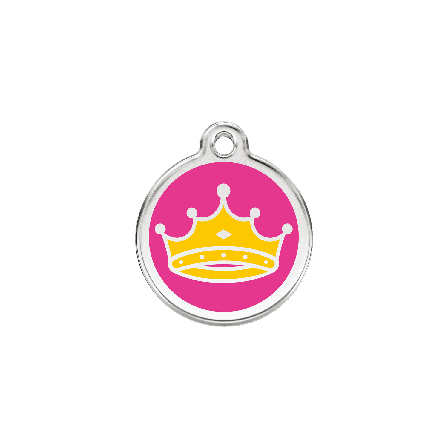 Vue avant - Médaille personnalisable pour chat en émail et acier inoxydable - Red Dingo - Motif Reine - Rose vif - Größe S