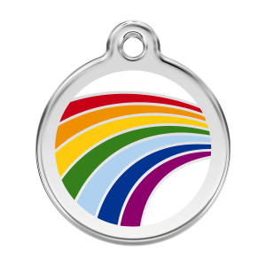 Hundemarke groß mit Regenbogenmotiv aus Emaille und Edelstahl
