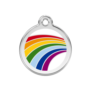 Hundemarke Regenbogen Weiß M aus Emaille und Edelstahl