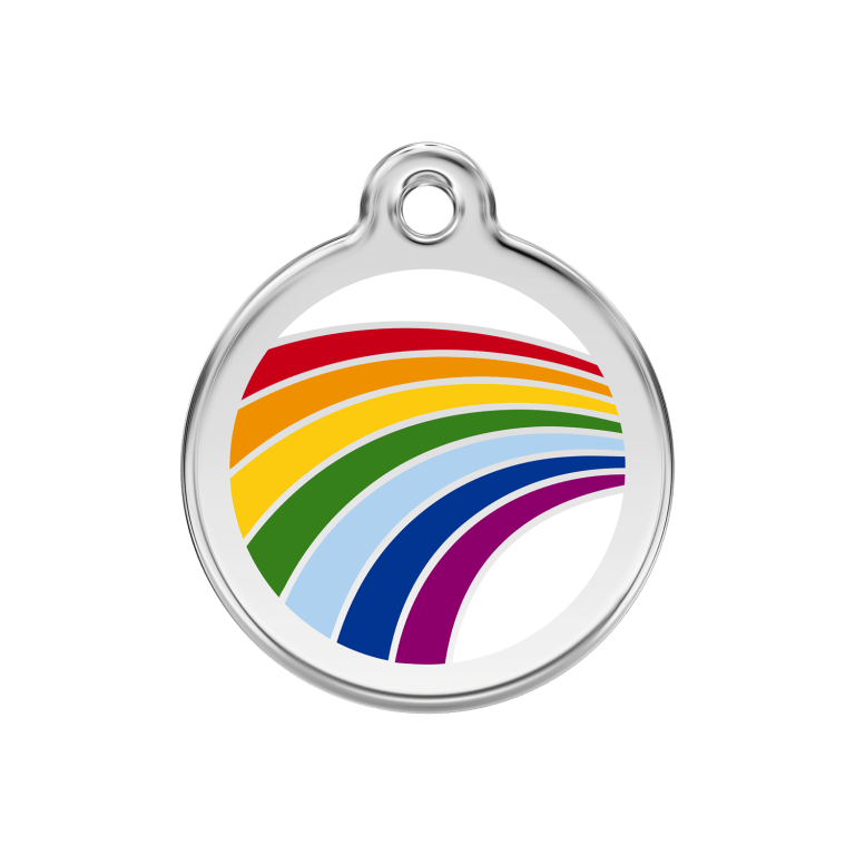 Vue avant - Médaille personnalisée pour chien Red Dingo Émail et acier inoxydable arc-en-ciel blanc - Größe M