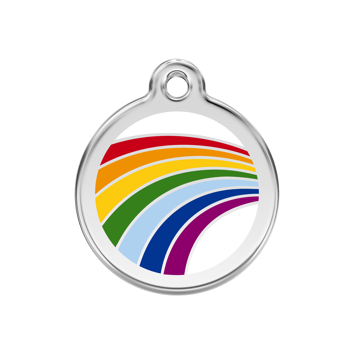 Vue avant - Médaille personnalisée pour chien Red Dingo Émail et acier inoxydable arc-en-ciel blanc - Größe M