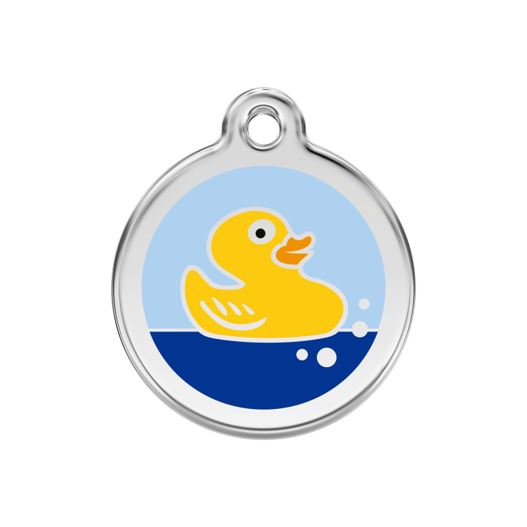 Vue avant - Médaille personnalisée pour chien Red Dingo Émail et acier inoxydable Canard en caoutchouc - Bleu clair - Größe M