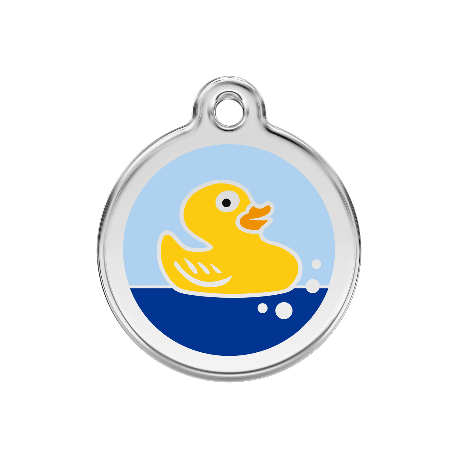 Vue avant - Médaille personnalisée pour chien Red Dingo Émail et acier inoxydable Canard en caoutchouc - Bleu clair - Größe M