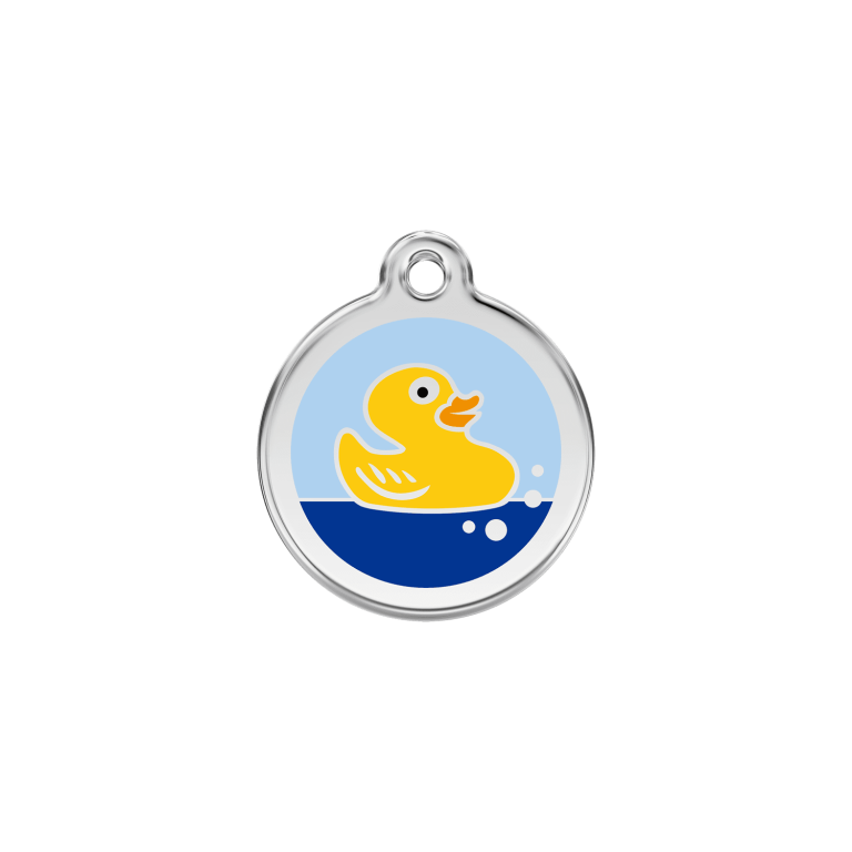 Vue avant - Médaille personnalisée pour chien/chat Red Dingo Émail et acier inoxydable - Canard en caoutchouc - Bleu clair - Größe S