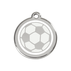 Hundemarke Größe M mit weißem Fußball-Design aus Emaille