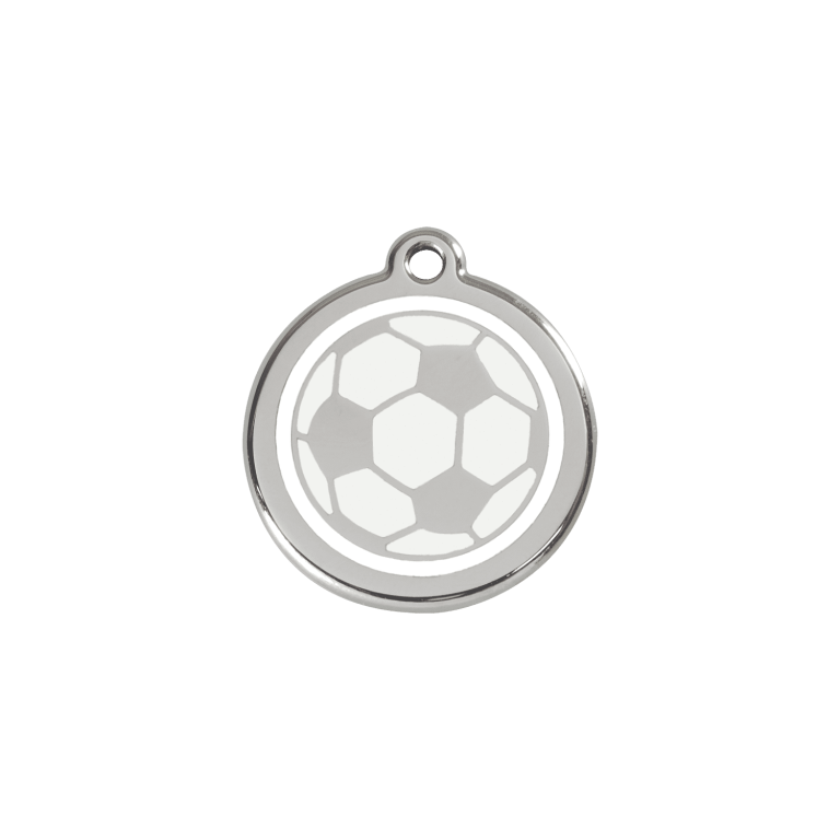 Vue avant - Médaille personnalisée pour chien/chat Red Dingo Émail et acier inoxydable - Ballon de football blanc - Größe S