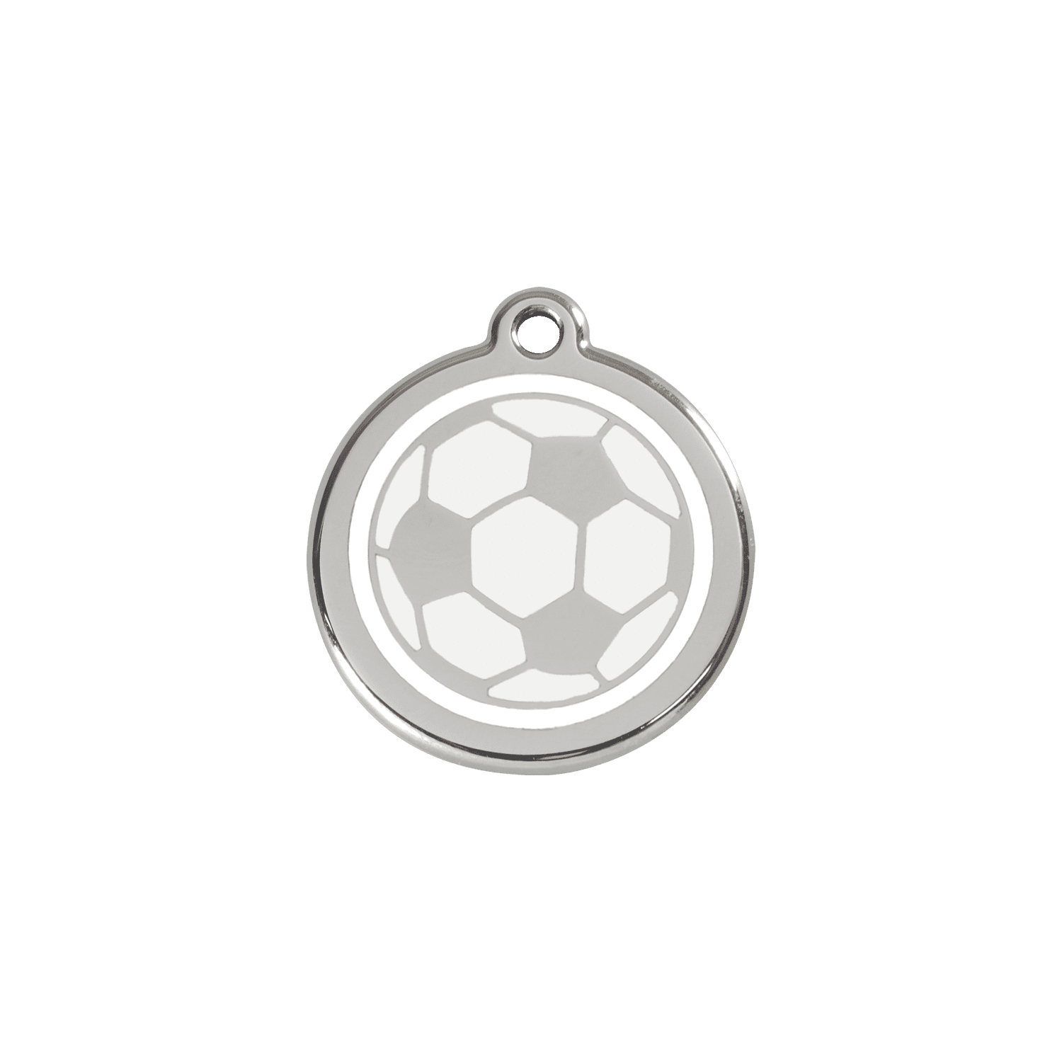 Vue avant - Médaille personnalisée pour chien/chat Red Dingo Émail et acier inoxydable - Ballon de football blanc - Größe S