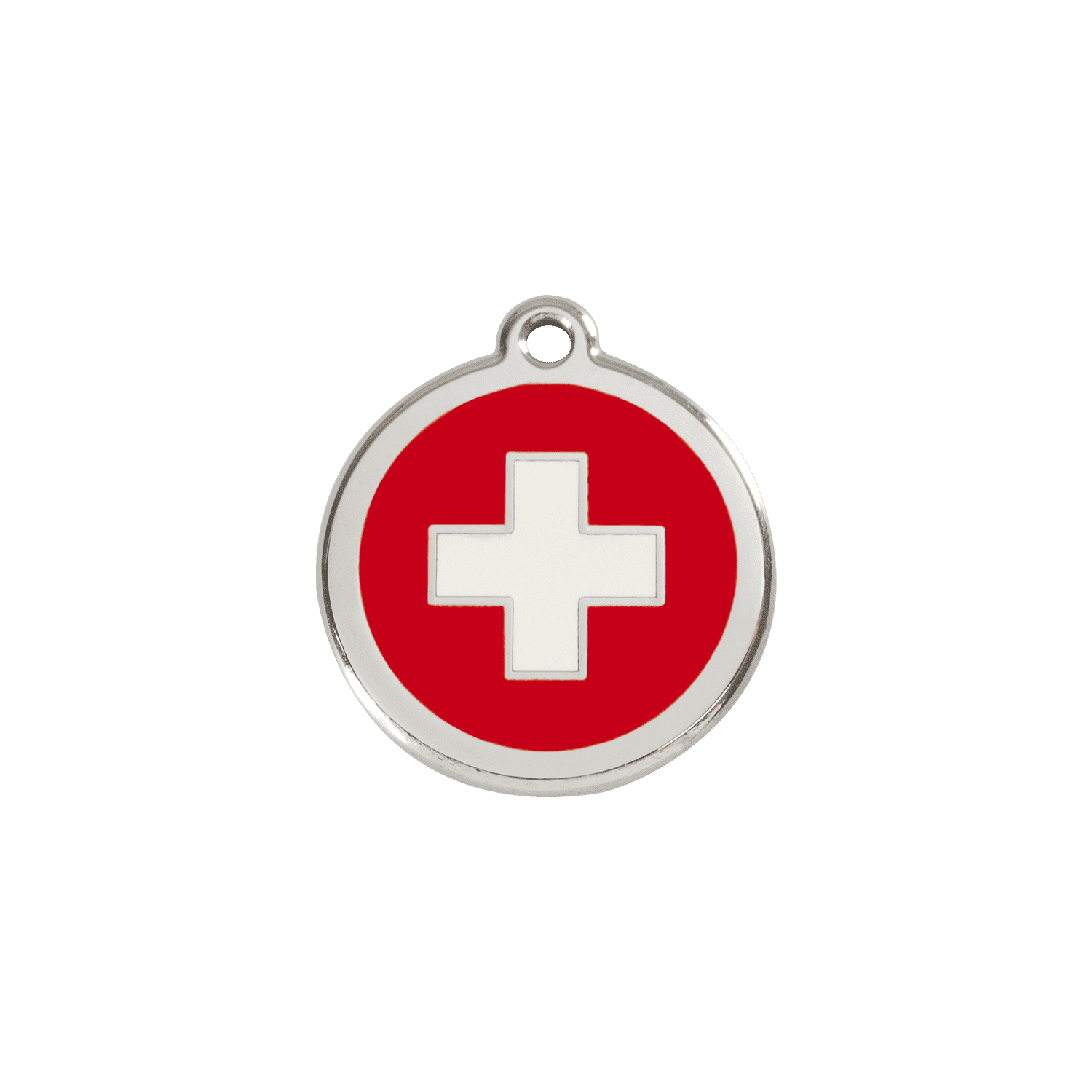Vue avant - Médaille personnalisée pour chien/chat Red Dingo Émail/Acier inoxydable Croix Suisse Rouge 20mm