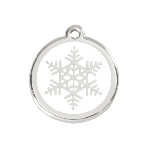 Hundemarke Mittel mit weißem Schneeflocken-Motiv aus Emaille und Edelstahl