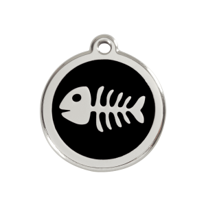 Hundemarke Fischgräte schwarz Größe M aus Emaille und Edelstahl