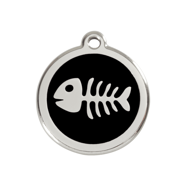 Vue avant - Médaille personnalisée pour chien ou chat - Red Dingo - Squelette de poisson - Noir - Größe M