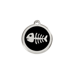 Katzenmarke S Fischgräte-Design schwarz aus Emaille und Edelstahl