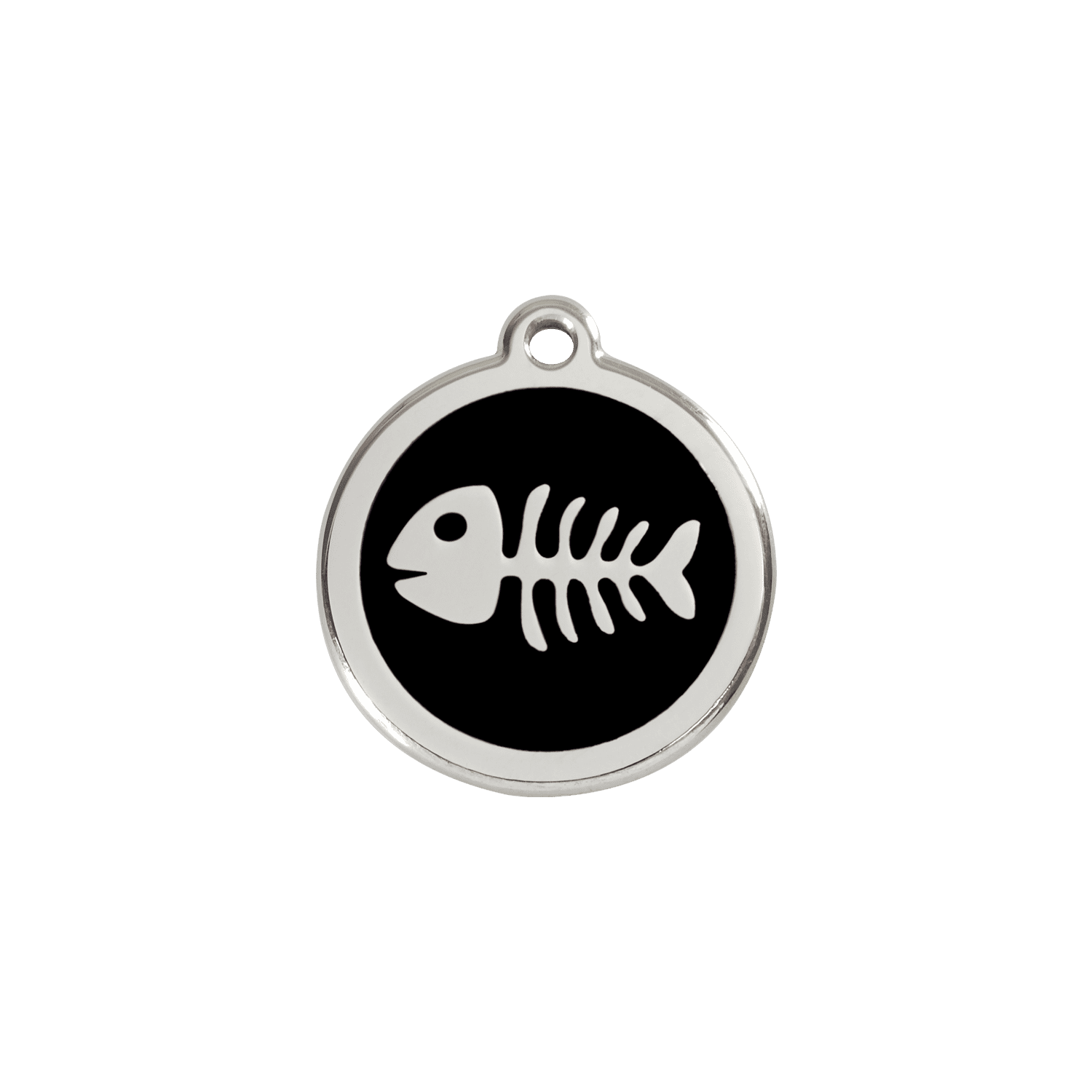 Vue avant - Médaille personnalisée pour chat ou petit chien Red Dingo Squelette de poisson noir 20.00mm - Marque Red Dingo