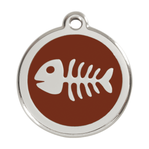 Hundemarke Fischgräte braun L aus Emaille und Edelstahl