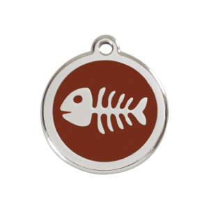 Hundemarke Fischgräte braun Größe M aus Emaille und Edelstahl