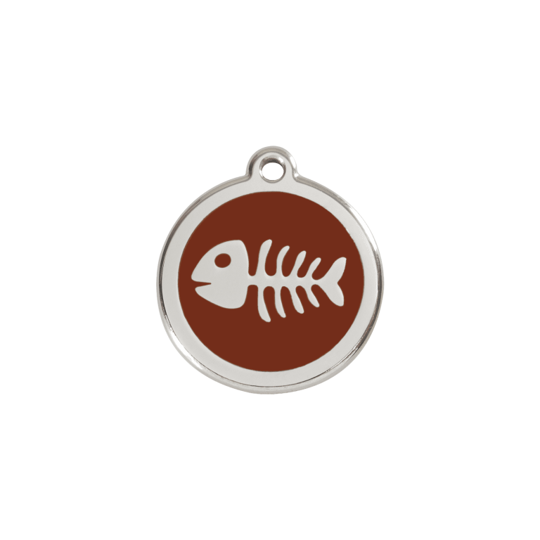 Vue avant - Médaille personnalisée pour chien/chat Red Dingo Émail/Acier inoxydable Squelette poisson Brun 20mm