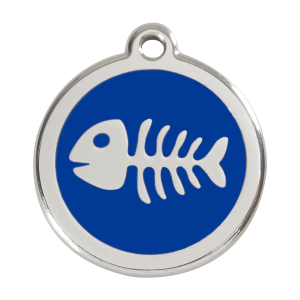 Hundemarke Fischgräte Dunkelblau Emaille Edelstahl Größe L