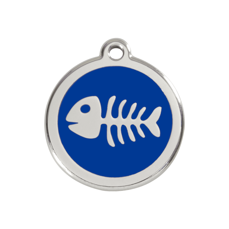 Vue avant - Médaille personnalisée pour chien Red Dingo - Squelette de poisson bleu foncé - Größe M