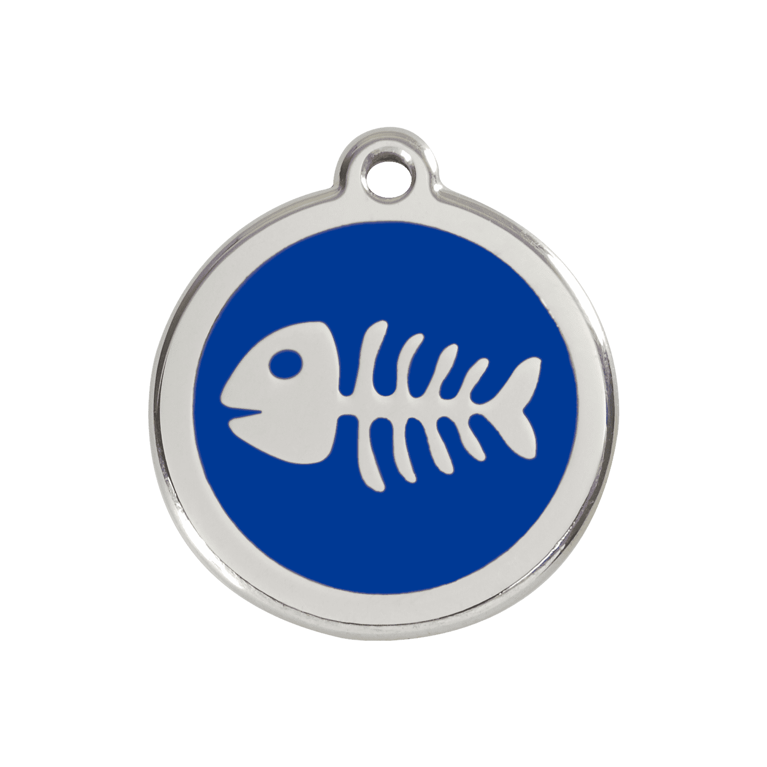Vue avant - Médaille personnalisée pour chien Red Dingo - Squelette de poisson bleu foncé - Größe M