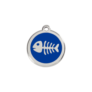 Katzenmarke S Fischgräte-Design Dunkelblau aus Emaille und Edelstahl
