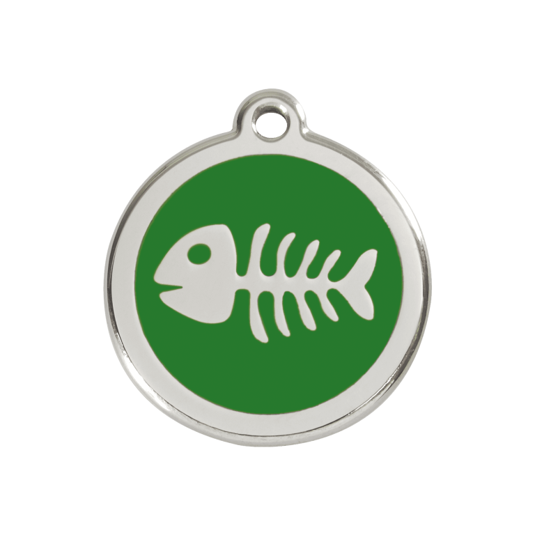 Vue avant - Médaille personnalisable pour chien ou chat - Red Dingo - Squelette de poisson vert - Größe M