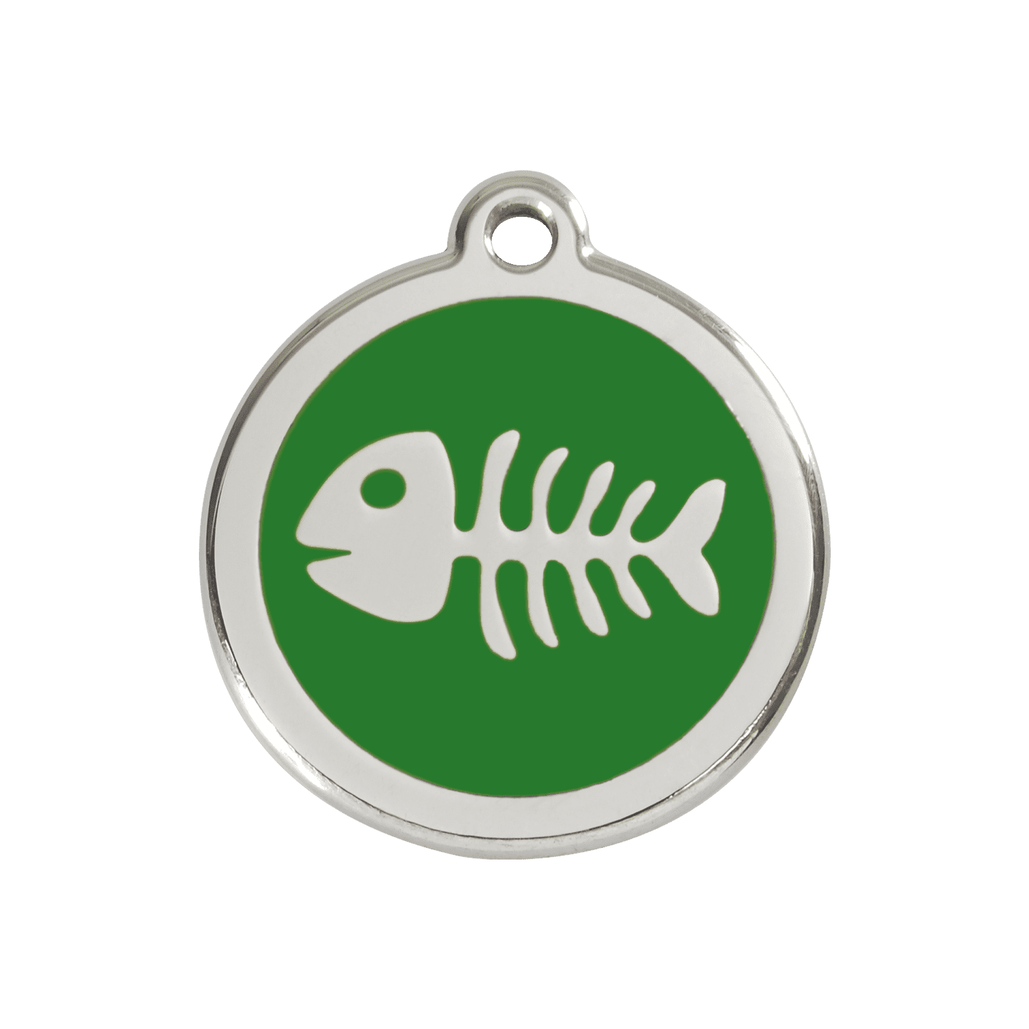Vue avant - Médaille personnalisable pour chien ou chat - Red Dingo - Squelette de poisson vert - Größe M