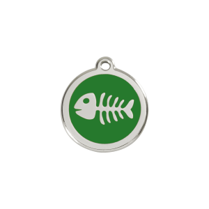 Katzenmarke S Fischgräte-Design grün aus Emaille und Edelstahl