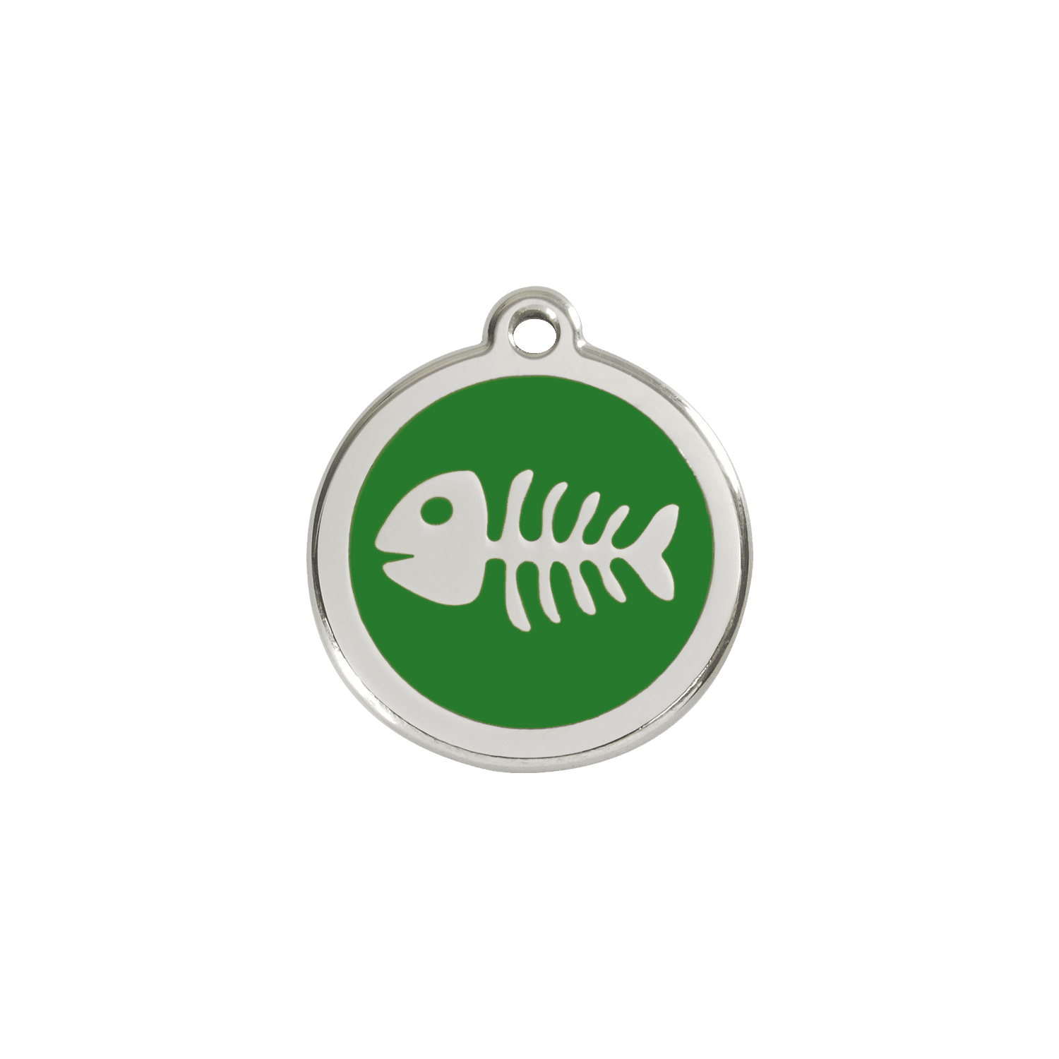Vue avant - Médaille personnalisée pour chien/chat Red Dingo Émail et acier inoxydable - Squelette de poisson - Vert - Größe S