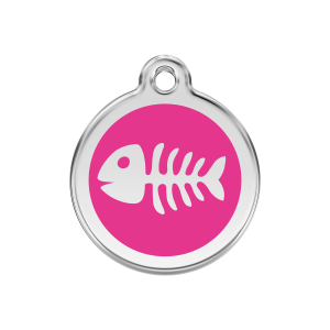 Hundemarke Fischgräte Emaille Edelstahl Mittel in Rosa