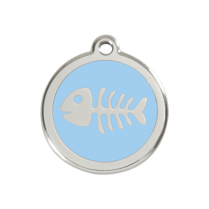 Hundemarke Mittel in Hellblau mit Fischgräte aus Emaille und Edelstahl