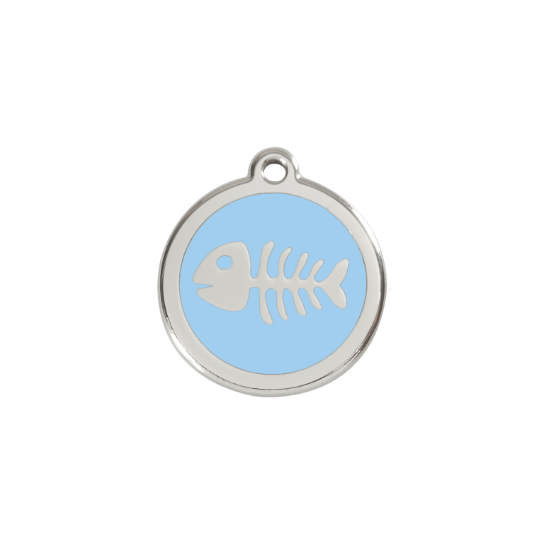 Vue avant - Médaille personnalisée Red Dingo Émail/Acier inoxydable - Squelette poisson - Bleu clair - Größe S