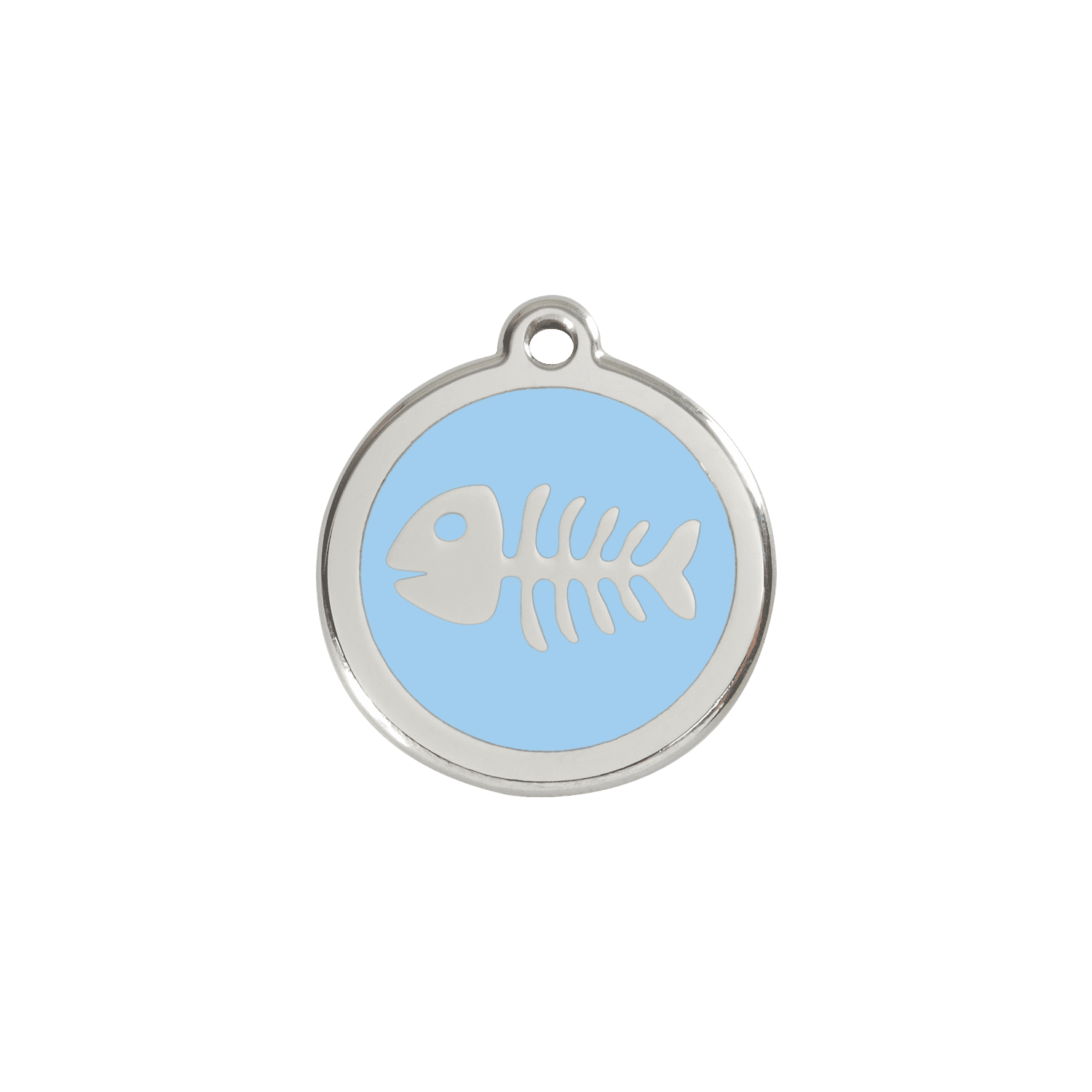 Vue avant - Médaille personnalisée Red Dingo Émail/Acier inoxydable - Squelette poisson - Bleu clair - Größe S