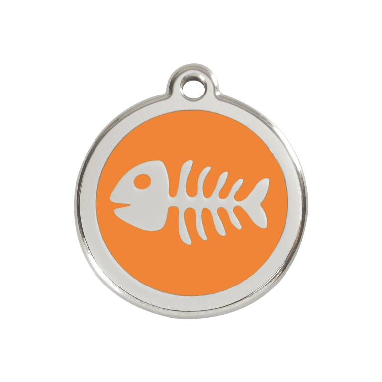 Vue avant - Médaille personnalisée pour chien Red Dingo - Squelette de poisson - Orange - Größe M