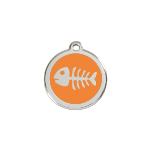 Katzenmarke S Fischgräte-Design Orange aus Emaille und Edelstahl