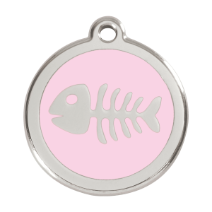 Hundemarke Fischgräte Emaille Edelstahl Rosa Größe L