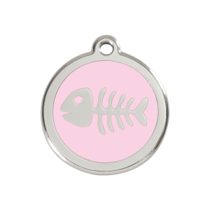 Hundemarke Mittel in Rosa mit Fischgräte aus Emaille und Edelstahl