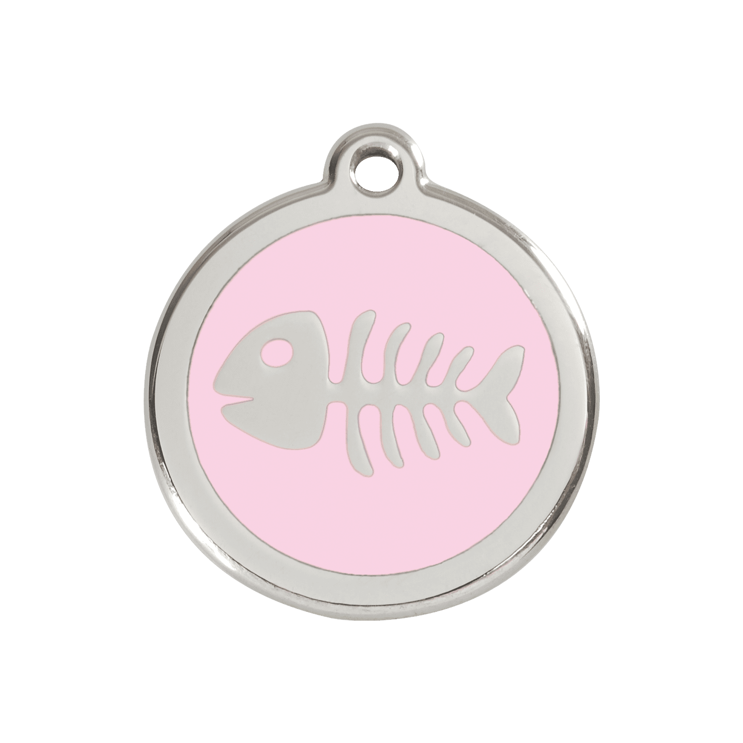 Vue avant - Médaille personnalisée pour chien/chat Red Dingo Émail et acier inoxydable - Squelette de poisson - Rose - Größe M
