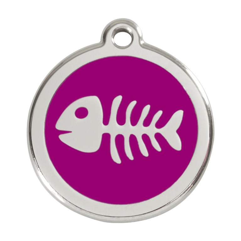 Vue avant - Médaille personnalisée pour chien - Red Dingo - Squelette de poisson violet - Größe L