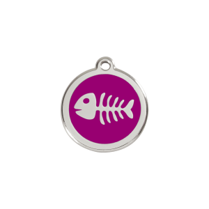 Katzenmarke S Fischgräte-Design in violettem Emaille und Edelstahl