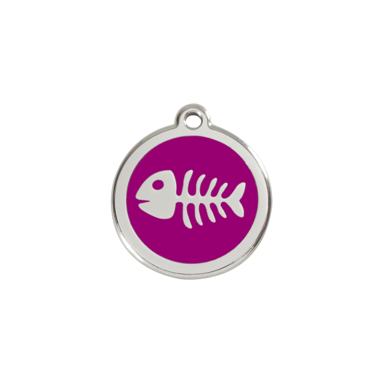 Vue avant - Médaille personnalisée Red Dingo Squelette de poisson violet 20.00mm - Pour chien/chat - Réf : 01-SK-PU-SM