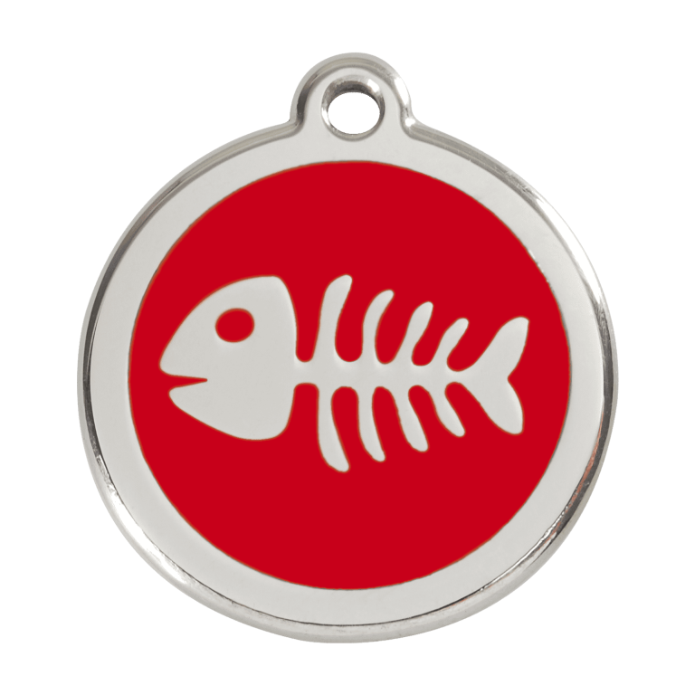 Vue avant - Médaille personnalisable Red Dingo Émail et acier inoxydable Squelette de poisson Rouge Größe L