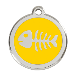 Hundemarke Fischgräte Gelb aus Emaille und Edelstahl, Größe L