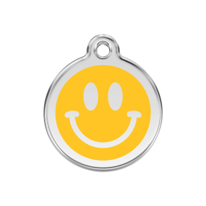 Gelbe Hundemarke Smiley M aus Emaille und Edelstahl