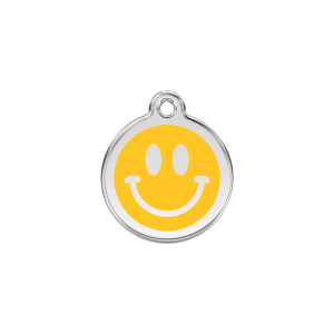 Gelbe Smiley Hundemarke S aus Emaille und Edelstahl
