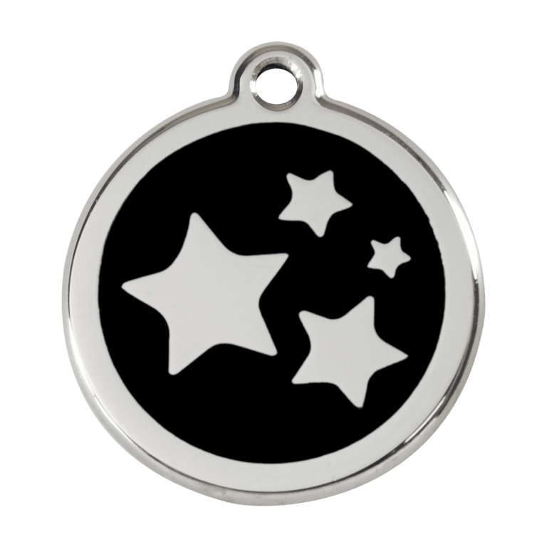 Vue avant - Médaille personnalisée pour chien Red Dingo Émail et acier inoxydable - Motif étoile - Noir - Größe L