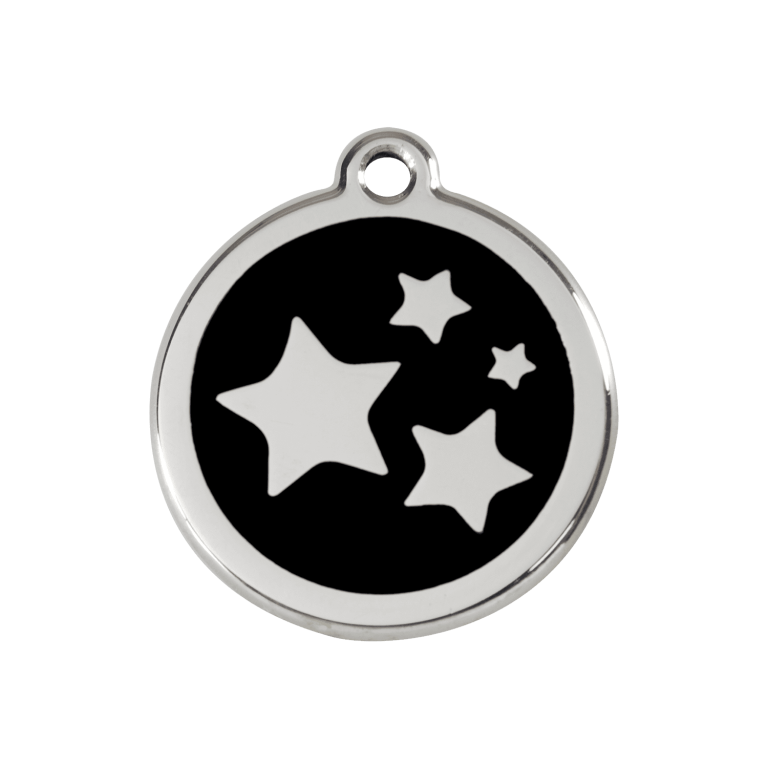 Vue avant - Médaille personnalisée pour chien Red Dingo Émail et acier inoxydable - Motif étoile - Noir - Größe M