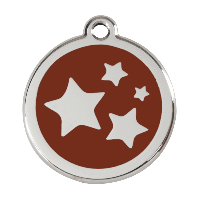 Vue avant - Médaille personnalisée pour chien Red Dingo émail et acier inoxydable motif étoile brun taille L