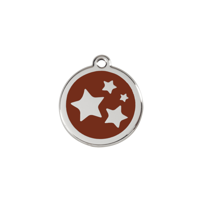 Vue avant - Médaille personnalisable émail et acier inoxydable Red Dingo - motif étoile - taille S - Brun