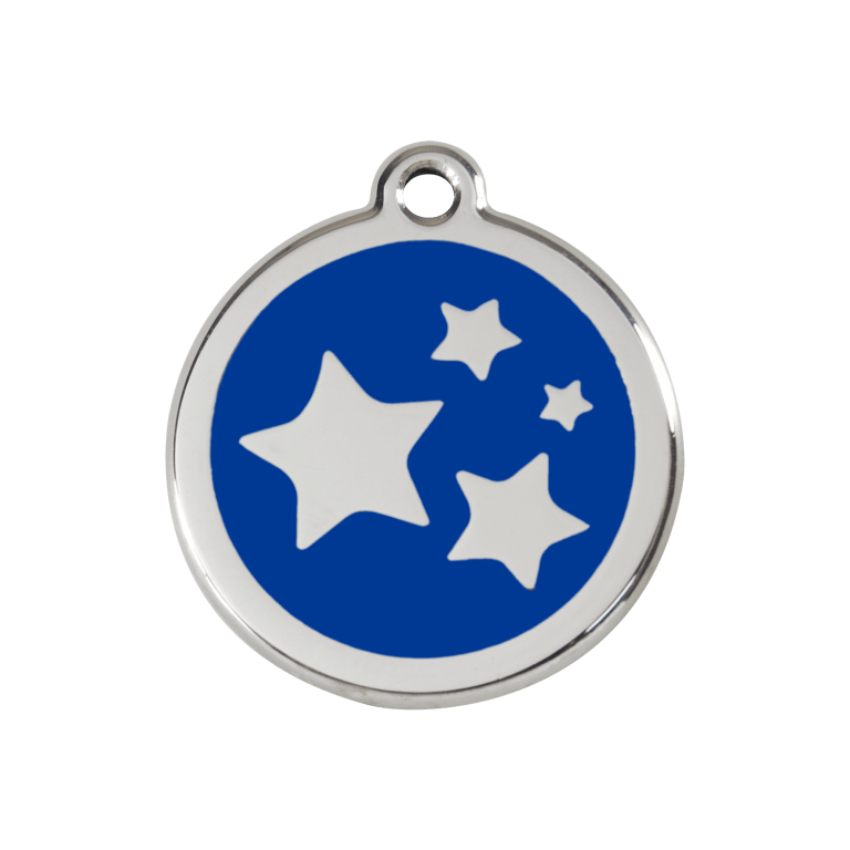 Vue avant - Médaille personnalisée pour chien/chat Red Dingo Émail et acier inoxydable - Motif étoile - Bleu foncé - Größe M