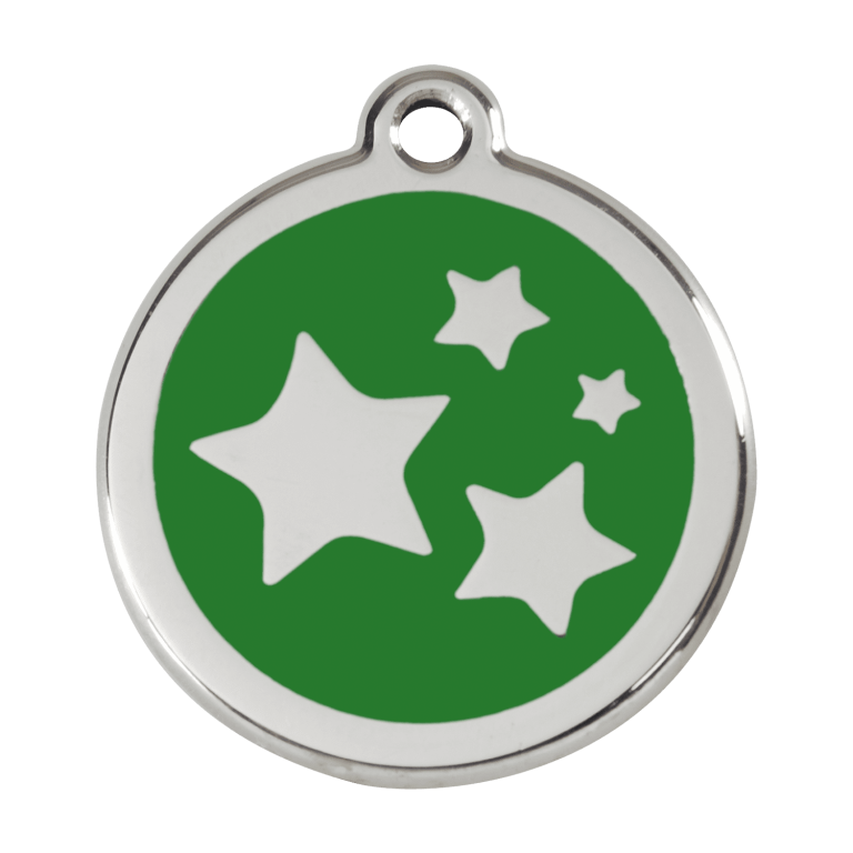 Vue avant - Médaille personnalisée pour chien Red Dingo Émail et acier inoxydable - Motif étoile vert - Größe L 38.00mm